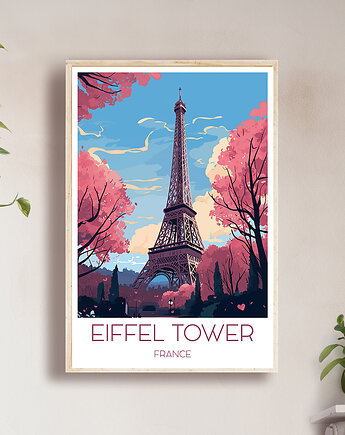 Francja - Paryż, Wieża Eiffla - Plakat, pamiątka dla podróżnika, Black Sapphire Art