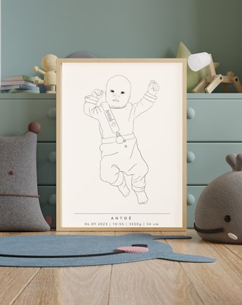 Minimalistyczna metryczka dla noworodka do wydruku, MOWO design