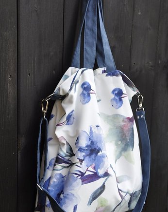 Torbay hobo XXL - print, akwarelowe kwiaty, PRACOWNIA 166