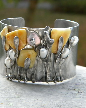 Bursztyny mleczne -  bransoleta mankiet CUFF, Beata Trotter