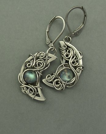 Kolczyki księżyce labradoryt wire wrapping, Agata Rozanska