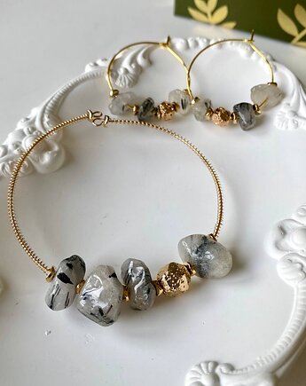 Zestaw biżuterii awtorskiej z kwarcem dymnym, kolczyki i bransoletka, Lavalex Design