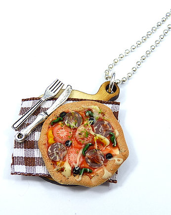 Naszyjnik pizza, z pizzą słodka biżuteria FIMO, NATAJKA