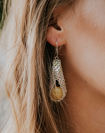 Eleganckie duże kolczyki srebrne z bursztynem, Barbara Fedorczyk