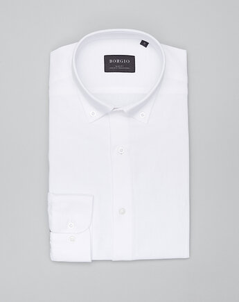 Koszula męska oleggio 00468 długi rękaw biały slim fit, BORGIO