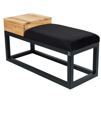 65 cm Ławka Pikowana Ekoskóra Czarna, EMRA WOOD DESIGN