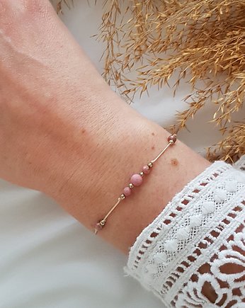 Beżowa bransoletka z rodonitem, LEI handmade 