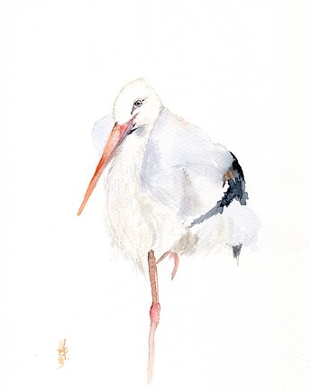 Oryginalna akwarela. Bocian, alquadro