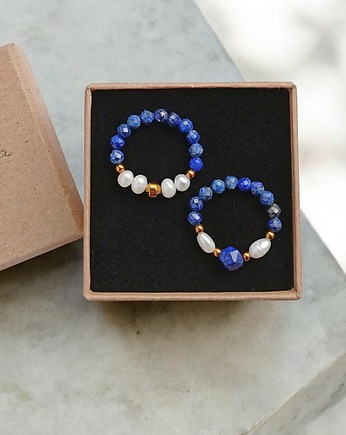 PREMIUM : zestaw pierścionków : lapis lazuli, perły, kaktusia