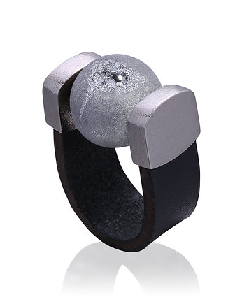 Pierścionek Agate Druzy Grey Ring in Palladium, OSOBY - Prezent dla Dziewczyny