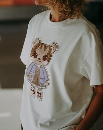T-shirt oversize Nell Teddy dla mamy cream, BejbiStory