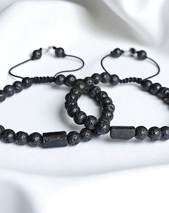 KOMPLET dla PARY - czarny turmalin - na sznurku, kaktusia