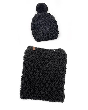 Wełniany komplet zimowy czapka i komin czarny, Holy Alpaca Knit