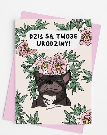Kartka - Frenchie Flower - Twoje Urodziny, IvoAdventures