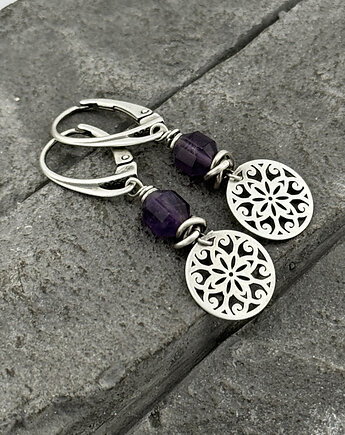 Kolczyki ametysty z rozetami, RayOfArt