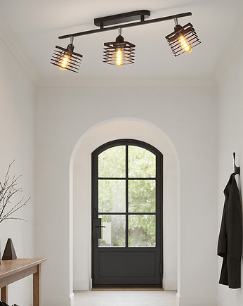 Loftowy plafon 3-punktowy na przedpokój CAGLIARI LOFT z drucianymi kloszami, lampy loftowe LYSNE LOFT