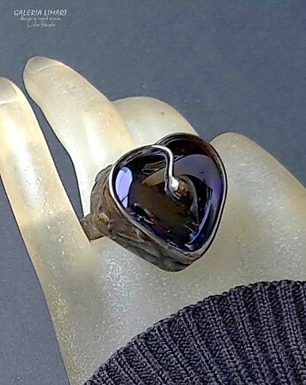 Serce z kobaltowego szkła kwarcowego pierścionek unikatowy handmade, Galeria Limart