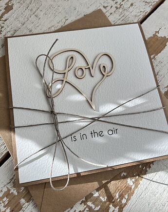 Ręcznie robiona kartka ślubna, walentynkowa z sercem 3 LOVE, sorte