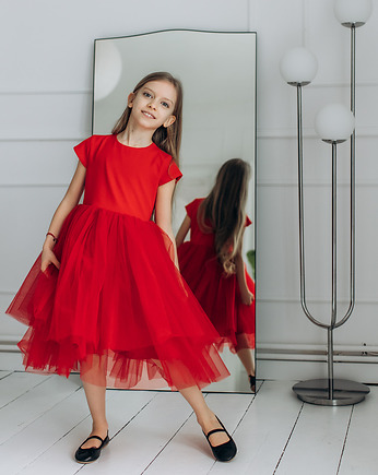 Sukienka z tiulem NOEMI, czerwona, mala bajka