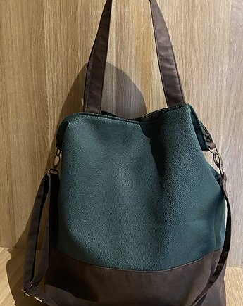 Torba na ramię XXL - butelkowa zieleń, brąz, PRACOWNIA 166