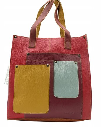 Torebka damska shopper, pojemna, skórzana ze skrawków kolorowa OLIVKA, Olivka Warsaw