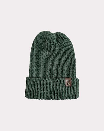 Wełniana czapka merino z  wywinięciem - zielona, Kocie Motki