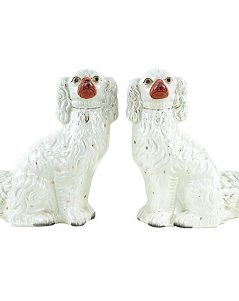 Ceramiczne pieski kominkowe - Spaniele, styl Staffordshire, Anglia, Przetwory design