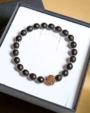 Serce kanciaste : złota lawa, fasetowany onyks mat, hematyt, kaktusia