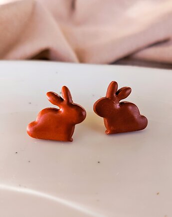 Kolczyki sztyfty z rudym króliczkiem, prezent dla właścicielki króliczka, Dary Rusałki