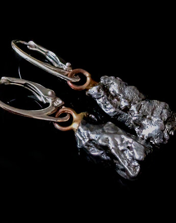 Kolczyki srebrne kosmiczne surowe meteoryty, Pracownia Neores