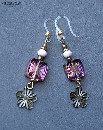 Czeskie szkło urocze długie modne kolczyki w stylu boho handmade, Galeria Limart