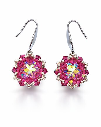 Różowe Wiszące Kolczyki "Crystal Fuchsia Maxima" z Kryształów Preciosa, STAGHORN