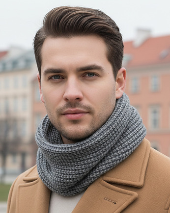 Komin Męski Szary szal Wełniany Alpaka, AKADEMIA STYLU