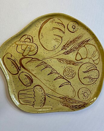 Ręcznie malowany talerz w pieczywo na kremowej nakrapianej glinie, SOFIABLE