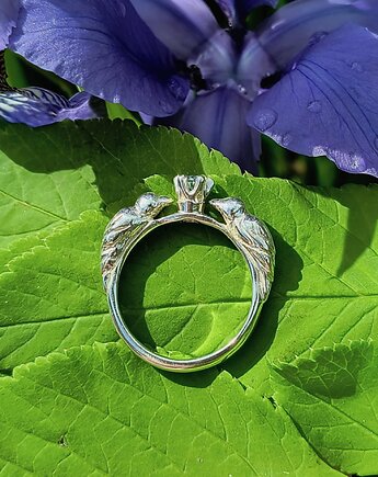 Niebieski Ptaki pierścionek ze srebra z błękitnym topazem, ZIĘBA