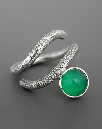 Pierścionek  Fala z Zielonym Agatem, Pastelove Jewelry