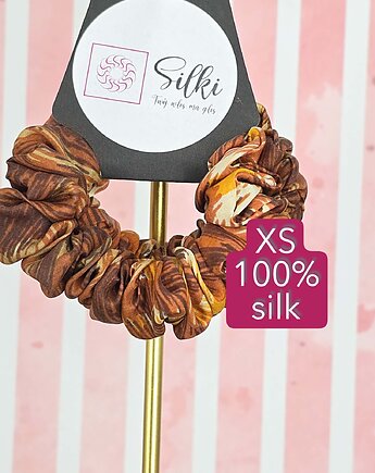 XS mini mała gumka dla dzieci do włosów jedwab naturalny scrunchie brązowe, Silki