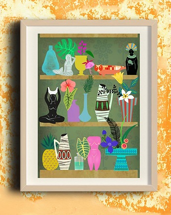 Boginie i kwiaty - plakat art giclee, minimalmill