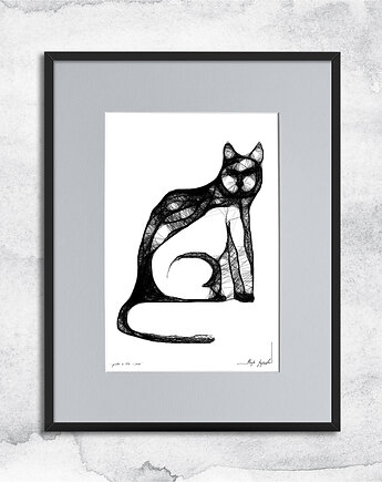 Autorska grafika z ramą - nr 110 - kot, Maja Gajewska