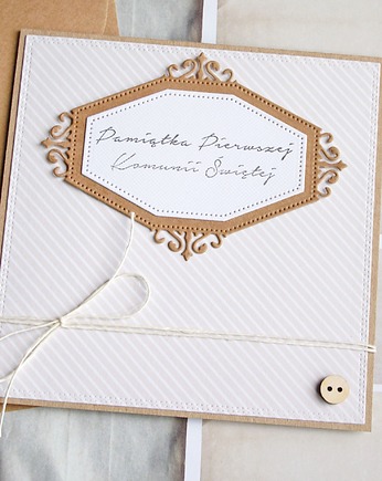 Kartka komunijna : beż : paseczki, kaktusia