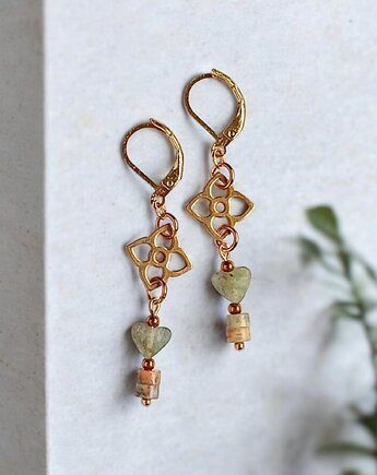 Agat i labradoryt : kolczyki długie : zamknięte bigle, kaktusia