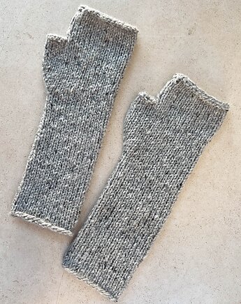 Rękawiczki damskie, jesienne mitenki jasno szare, Made by Jaga