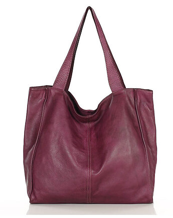 Torebka miejska shopper bag skóra naturalna handmade MARCO MAZZINI bordowa, Marco Mazzini
