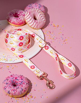Smycz miejska z rączką dla psa ECRU DONUT 500cm 5m szerokość taśmy 2,5cm, Kolorowe Łapki