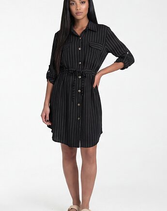 Elegancka sukienka koszulowa midi z paskiem i rękawem 3/4 - M1325, FIGL
