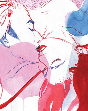 KISSING - autorska ilustracja / druk pigmentowy, OKAZJE - Prezent na 30 urodziny