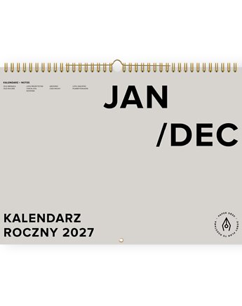 Kalendarz 2027 ADHD-friendly - ścienny, minimalistyczny, szary, PaperDesk
