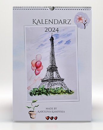 Artystyczny Kalendarz 2024 - obrazy akwarela, A3+, ścienny na spirali, kkjustpaint Karolina Kamińska