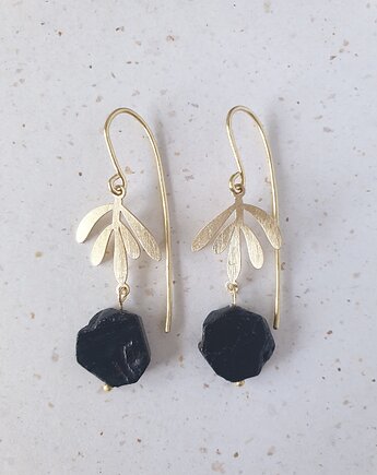 Kolczyki GARDEN OF EDEN  czarny turmalin, mosiądz, iście długie złote, modesign