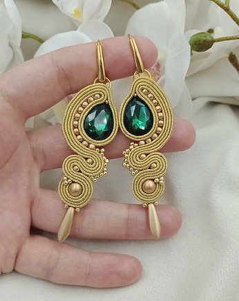 Długie szmaragdowe kolczyki soutache sutasz wesele, Soutacheria